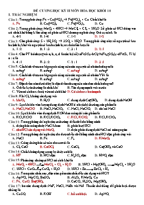 Đề cương ôn thi học kì 2 môn Hóa học Lớp 10